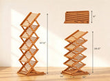 Foldable Bamboo Magazine Rack Brochure Display Stand with 5 Storage Pockets, 2 Adjustable Heights 62743331