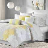 Printed Cotton Sateen Comforter Set Taupe Grey/Yellow King B03596815