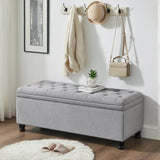 ZUN Upholstered tufted button storage bench ,Linen fabric entry bench with spindle wooden legs, Bed 54199735