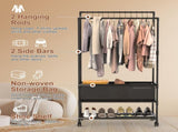 3 Tiered Portable Clothing Rack For Bedroom Entryway Double Hanging Rods Sturdy Iron Garment Rack 09895444
