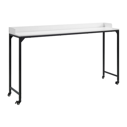 ZUN White Finish Multipurpose Over the Bed Desk with Adjustable Height, Metal Legs with Casters, Overbed B011P244980