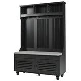 U-Can 5-in-1 Entryway Bench with Shutter-shaped doors, Coat Rack, Cushion and 4 Sturdy Hooks, 47.2'' WF311556AAB