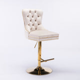 A&A Furniture,Thick Golden Swivel Velvet Barstools Adjusatble Seat Height from 27-35 Inch, Modern W114367602