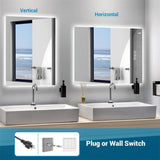 36" x 28" LED Bathroom Mirror Bright Backlight, 5 Mins Defog, Full HD Reflected Wall Mounted Vanity T3177P284021