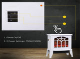 White Electric Fireplace Heater, Freestanding Stove with Realistic Flames, Overheating Protection & 07595653