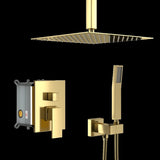 Dual Shower Head - 12 Inch Ceiling Mount Square Shower System with Rough-in Valve, Gold W1243132401