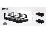 Corner Bed Frame Twin Daybed with Storage Drawers, Metal Platform Bed Frame with LED Light, Black W311P433476