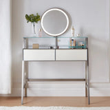 ZUN 33.9" Mirrored Makeup Vanity Desk with Mirror and Lights, Mirrored Console Vanity Table with 2 Big 30674690