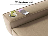 Khaki Chenille Deep Seat 3-Seater Sofa with Brushed Stainless Steel Cup Holders and 3 Decorative 41013323