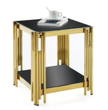 Woker Furniture 20" Wide Square End Table with Black Top, Golden Stainless Steel Tempered W1567134339