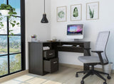 Black Wengue 2-Drawer 1-Shelf L-Shaped Computer Desk B06280388