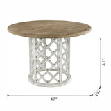 47x47x31" Round Wooden Dining Table with Ornate Cut-Out Base, Brown/White W2078P251400