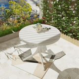 Modern White Round Plastic Table 36 Inch Indoor/Outdoor Dining Table & Coffee Table, Lightweight W3450P323346