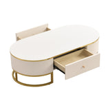 ZUN Modern Oval Coffee Table with Drawers,Curved Profile Design, Gold Metal Decor, Center Table for N735P192897K