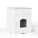 Wooden Pet House Cat Litter Box Enclosure with Drawer, Side Table, Indoor Pet Crate, Cat Home W80863135