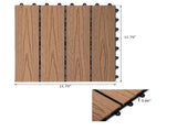 12" x 12" Interlocking Deck Tiles, Pack of 11 Outdoor Flooring Patio Tiles-Teak-AS 85350351
