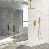 Dual Shower Head - 10 Inch Ceiling Mount Square Shower System with Rough-in Valve, Gold W124381746