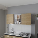 Lydia Wall Cabinet kitchen in Melamine wit 4 Doors and Glass Storage, Natural Oak B128P287519