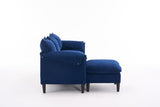 Convertible Combination Sofa Sofa L-Shaped Sofa with Footstools with Storage, Blue Sofa for Living W2012P252427