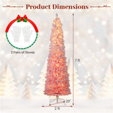 7ft Pink Pencil Christmas Tree, 527 Snow-Flocked Tips, 180 Warm White LEDs w/ 28282556
