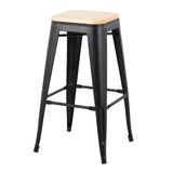 Oregon Contemporary Barstool in Black Steel and Natural Wood by LumiSource - Set of 2 B202P222256