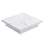 ZUN Square Marble Veneer Coffee Table Sliding Top with Storage in White 39.4'' WF322094AAK