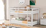 ZUN Twin over Twin Floor Bunk Bed with Ladder , White 84319006