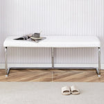 ZUN White shoe changing stool, silver metal legs, sofa stool dining chair, suitable for bedroom ,fitting W1151131315