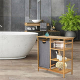 Bamboo Laundry Hamper Stand with 3-Tier Open Shelves 79290074