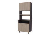 White Oak and Wengue Kitchen Pantry with Open Storage and 4 Doors B062P323175