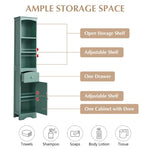 ZUN Tall Bathroom Cabinet, Freestanding Storage Cabinet with Drawer, MDF Board, Adjustable Shelf, Green 97014732