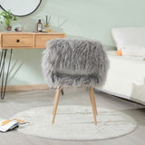 ZUN GREY Faux Fur Upholstered Make up chair Side Dining Chair with Metal Leg W2069P174780