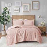 King/Cal King Embroidered Medallion Faux Fur Ultra Plush Comforter Mini Set B03597038
