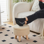 ZUN Storage Ottoman, Modern Round Footrest with Soft Padded Seat, Teddy Velvet Footstool with Wood Legs, 51999705