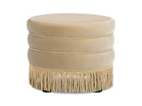 Edward 17.5" Round Upholstered Ottoman with Bullion Fringe Fawn Brown Performance Velvet B2719P320843