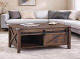 Lift Top Coffee Table with Sliding Barn Door, Farmhouse X Side Design, Hidden 37501778