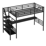 ZUN Metal Loft Bed Frame with Desk, No Box Spring Needed,Twin ,Black 29685501