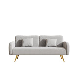 ZUN 70.47" Gray Fabric Double Sofa with Split Backrest and Two Throw Pillows,Suitable for living room, W1658124692