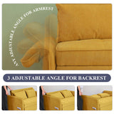 53.5"Chenille fabric pull-out sofa bed,sleeper loveseat couch with adjustable armrests-Yellow 00609460
