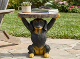 22.17"H Black Dog Side Table Pedestal End Table Stool, MGO Dog Statue Hand Painted Sculpture for N765P412507B