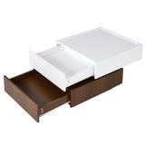 ZUN Multi-functional Square 360&deg;Rotating Coffee Table 2 Drawers, High Gloss 2-Tier Center Table 86956887