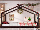 Full House Floor Bed with Support Slats, Solid Wood House Bed Frame for Kids, No Box Spring Needed W1580P387842