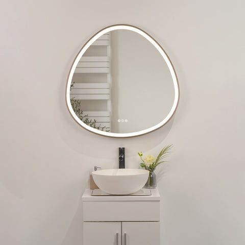 ZUN 32 x 32 in. Gunmetal Grey Framed Dimmable Anti-Fog LED Bathroom Vanity Mirror 39129063