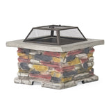 28" Concrete Wood Burning Outdoor Fire Pit Table with Lid - Stone Gray 53657.00