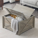 ZUN Farmhouse Coffee Table, Square Wood Center Table with Large Hidden Storage Compartment for Living 68961581