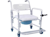 4 in 1 Bedside Commode Chair, Transport Shower Wheelchair Toilet Rolling Transport Chair with 4 W465P143535