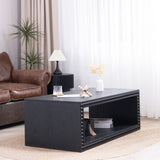 Black Beaded Edge Coffee Table 47.6" Rectangular Center Table with Open Storage Shelf, Modern W2729P309448