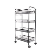 Exquisite Honeycomb Net Four Tiers Storage Cart with Hook Black 01157249