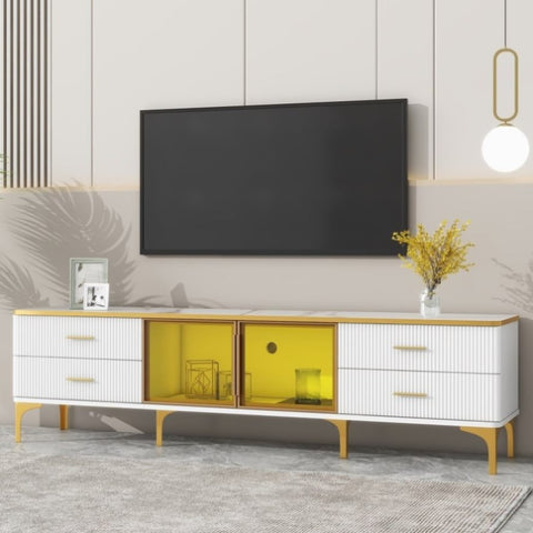 ZUN ON-TREND Stylish LED TV Stand Marble-veined Table Top for TVs Up to 78'', Entertainment Center WF318087AAK