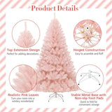 7ft Pink Artificial Christmas Tree Hinged Full Fir Tree with Metal Stand 84194368